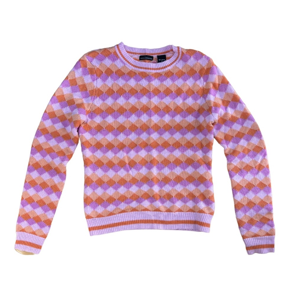 Stylish Pink and Orange Argyle Sweater